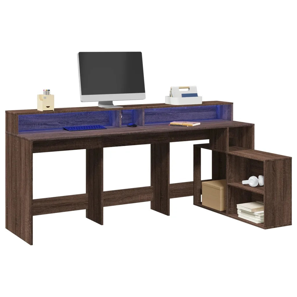 vidaXL Scrivania con Luci LED Marrone Rovere 200x104x91 cm Truciolato