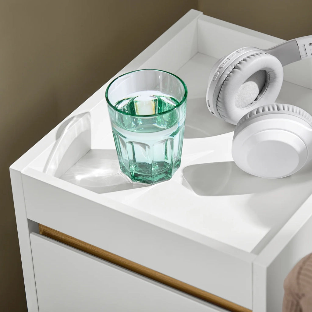 Tavolino laterale Comodino con cassetto Bianco-Naturale 30x35x55cm FBT137-W