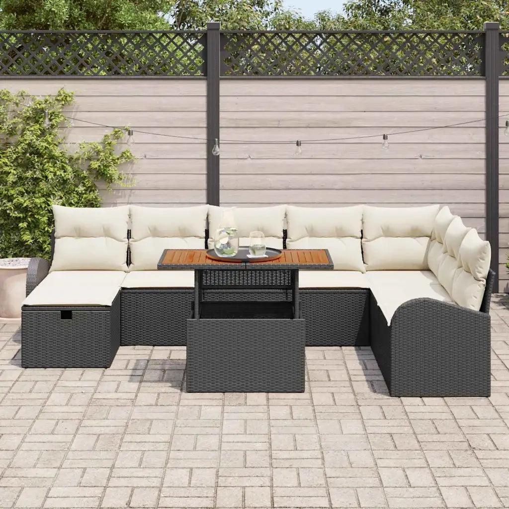 Set Divano da Giardino con cuscino 9 pcs Nero polyrattan 3359981