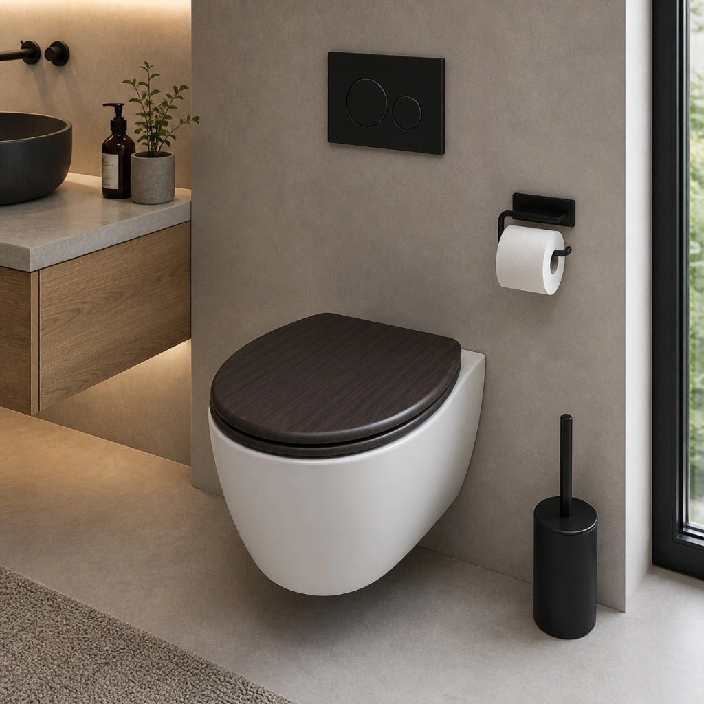 Sedile Copriwater Universale MDF Marrone Scuro Effetto Legno Wengé 94104
