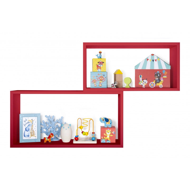 Set di 2 Mensole da Muro, Pensile Bagno, Mensola da Parete, Scaffale da Parete, Rosso, 70x35 p20 cm e 60x30 p20 cm - Bis Rettangolo Bislungo
