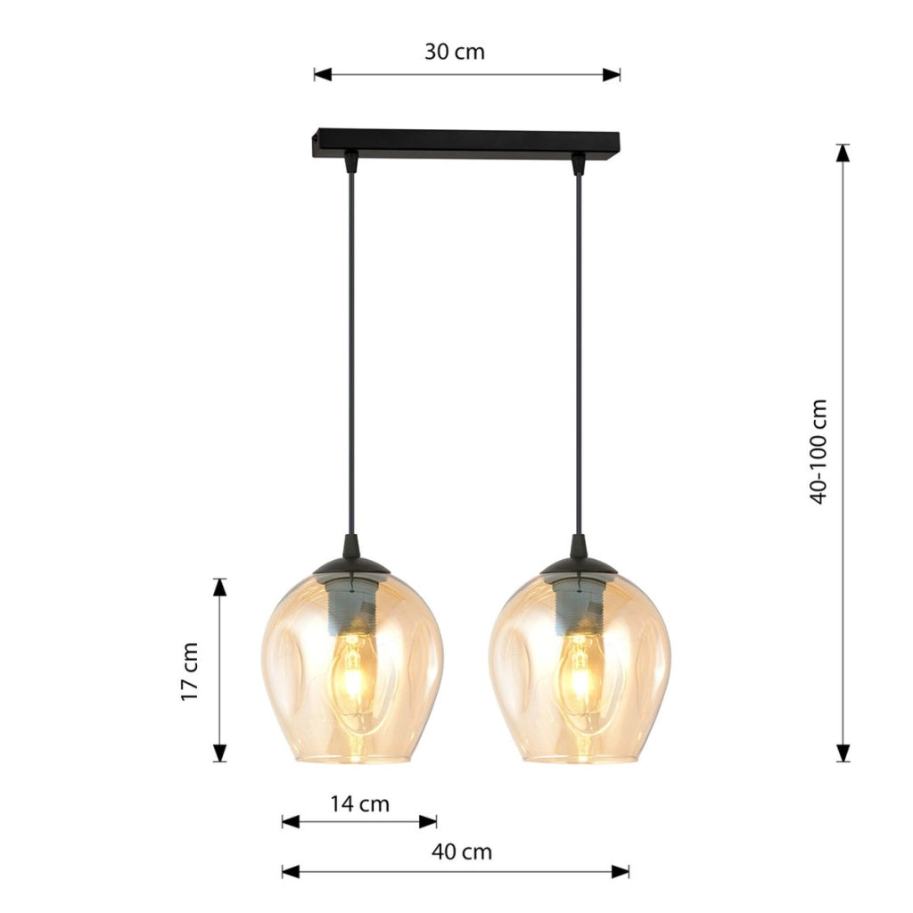 Lampada a sospensione ISTAR in acciaio nero e vetro ambrato