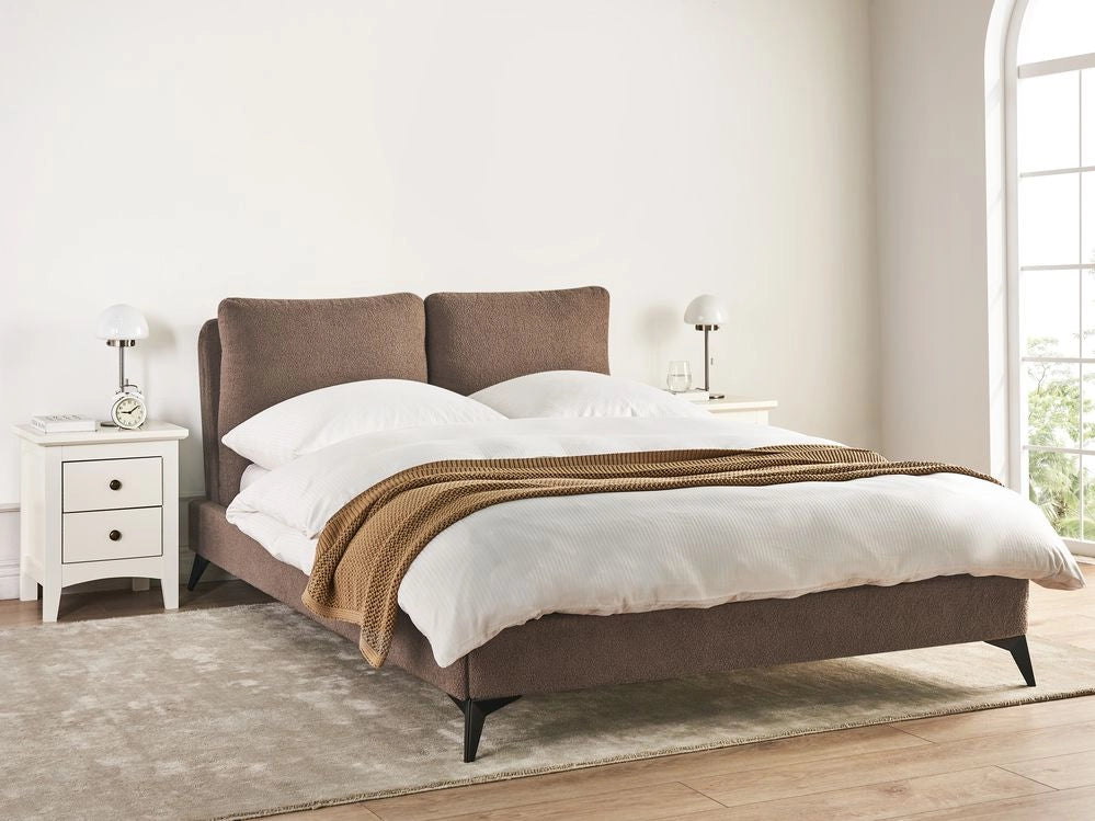 Letto matrimoniale imbottito in bouclè marrone 140 x 200 cm con rete a doghe stile moderno