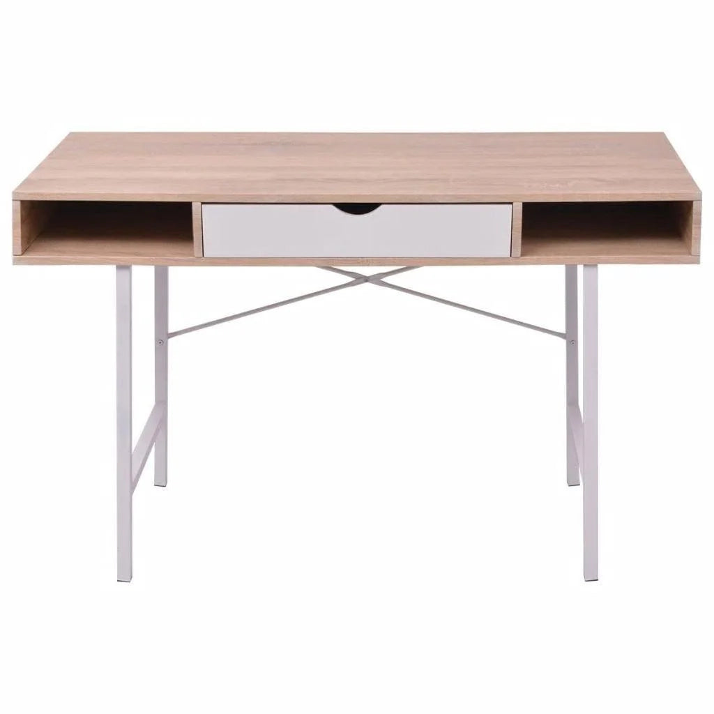 Scrivania da ufficio tavolo da lavoro scrivania per computer con 1 cassetto rovere e bianco 0502072