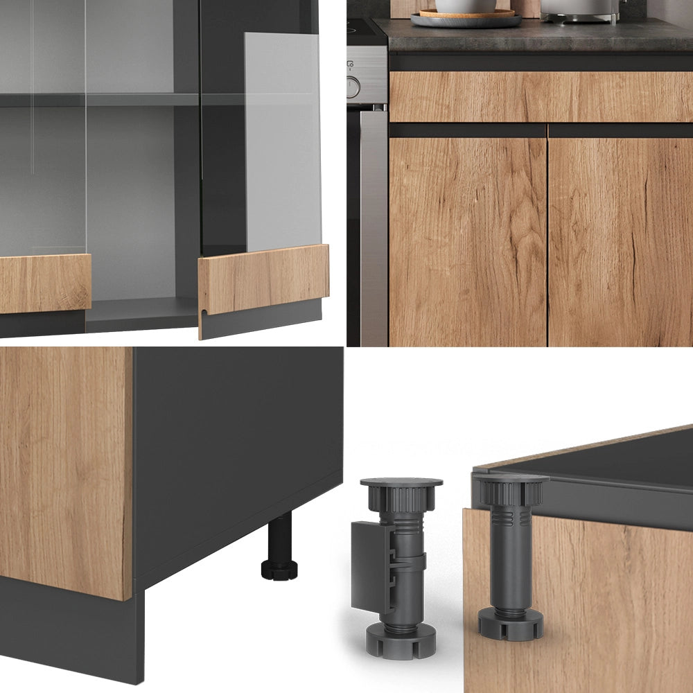 Cucina componibile R-Line Rovere dorato/Antracite 200 cm J-Shape, PL Antracite Vicco