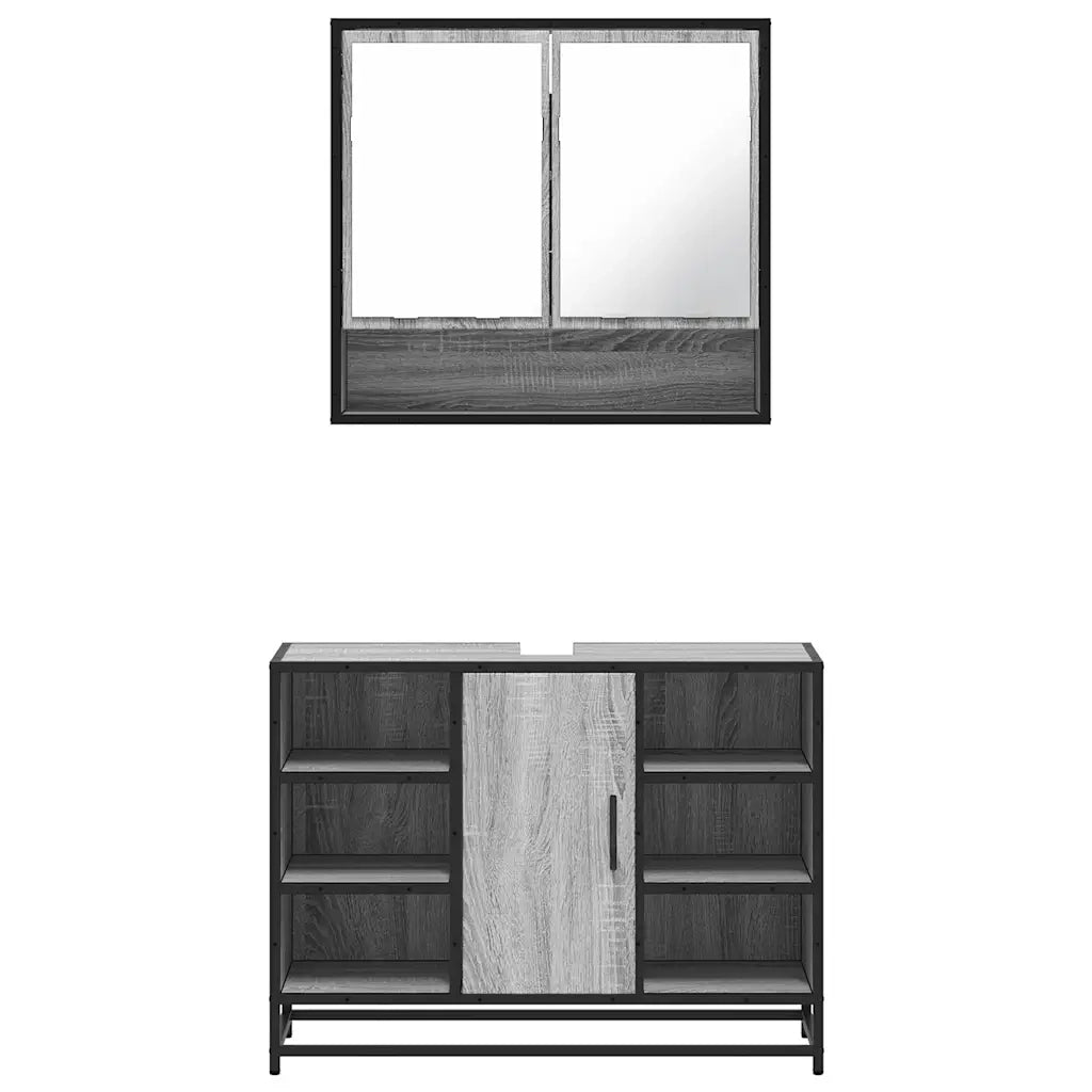 Set Mobili da Bagno 2 pz Grigio Sonoma in Legno Multistrato