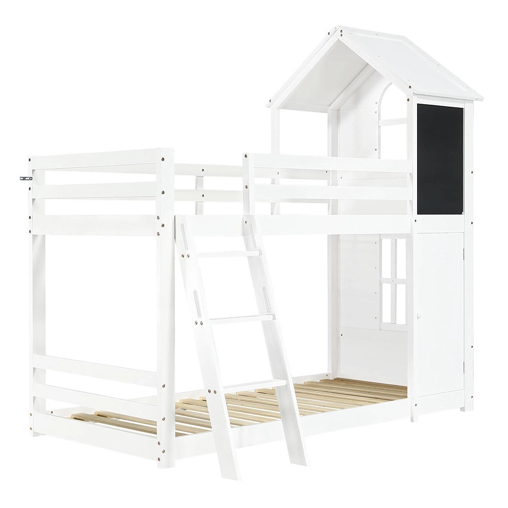 Letto a castello-Xylo-90x200cm porta lavagna scala 3 gradini pino+MDF