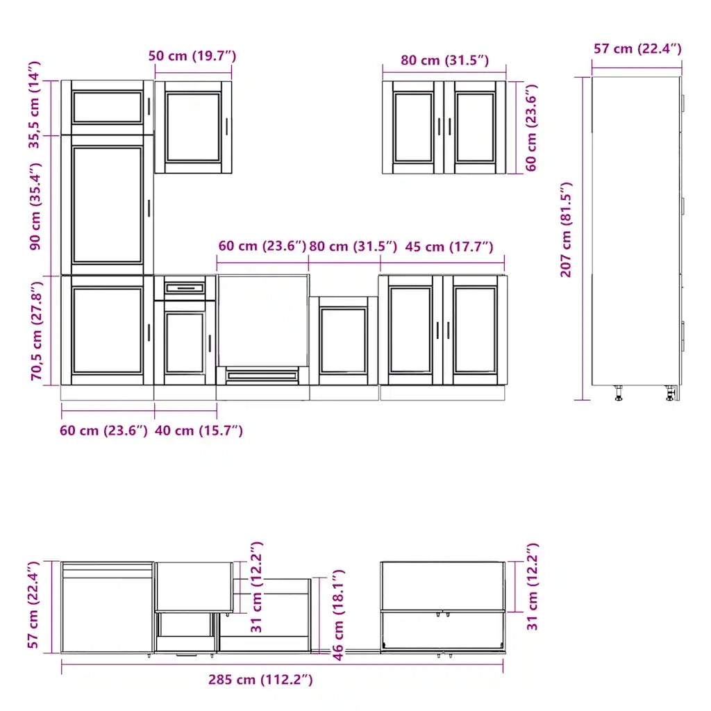 Set Mobili da Cucina 7 pz Porto Rovere Marrone in Truciolato 3314788