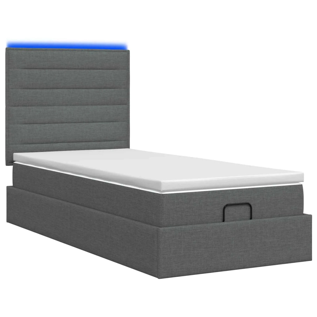Letto Ottomano con Materasso e LED Grigio Scuro 90 x 200 cm 3457959