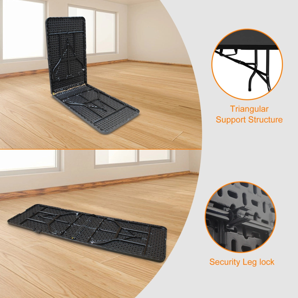Tavolo pieghevole con struttura in ferro e plastica, per 8-10 persone, per interni e esterni, nero, 244 × 76 × 73,6 cm