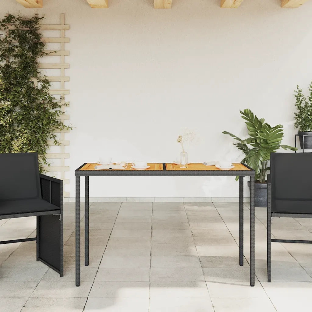 Tavolo Giardino | Tavolino da esterno Piano Legno Acacia Nero 115x54x74cm Polyrattan