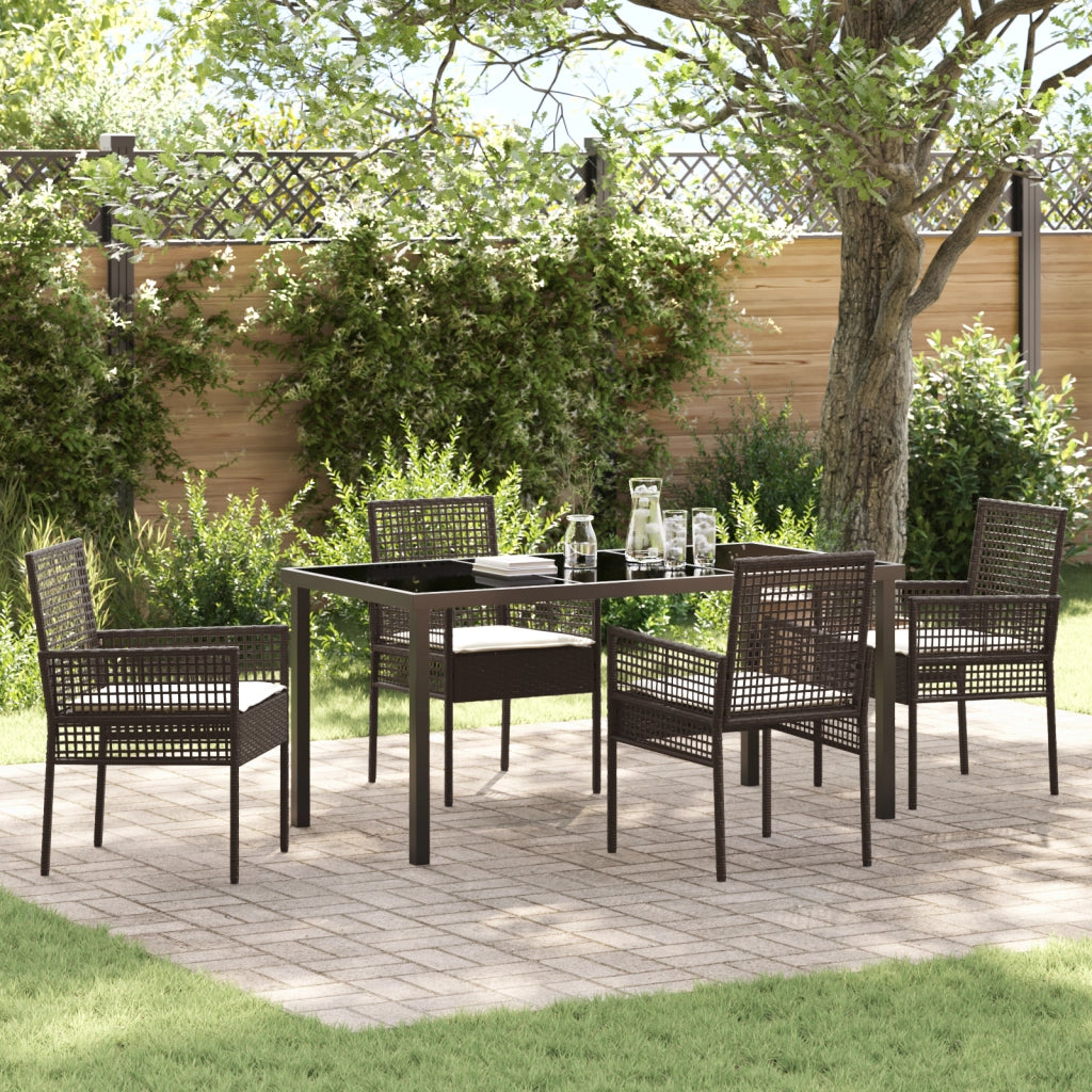 Set da Pranzo da Giardino 5 Pezzi con Cuscini Marrone Polyrattan