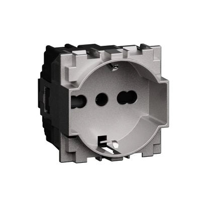 Presa Schuko P40 Bipasso 2P+T 10/16A 250V 2 Moduli Bticino Living Now Acciaio Steel KS4140A16