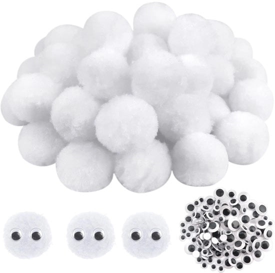 Pomponi in Bambù 50 Pezzi - Dimensione 40 mm - Decorazione con Pomponi - Materiale per Artigianato - Attività per Bambini - Compreso 100 Pezzi di Fibra di Velluto
