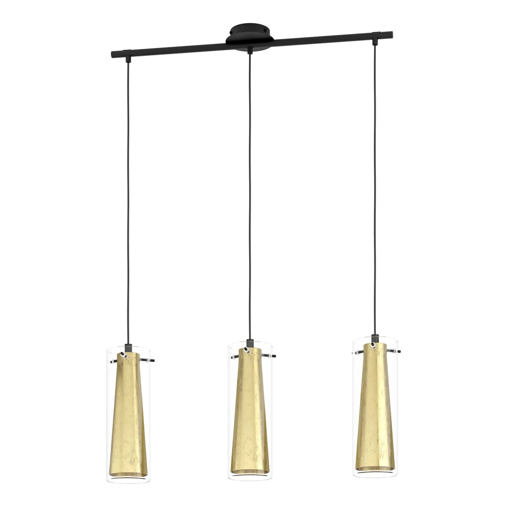 Lampadario A Sospensione Contemporaneo Pinto Gold Acciaio Nero Vetro 3 Luci E27