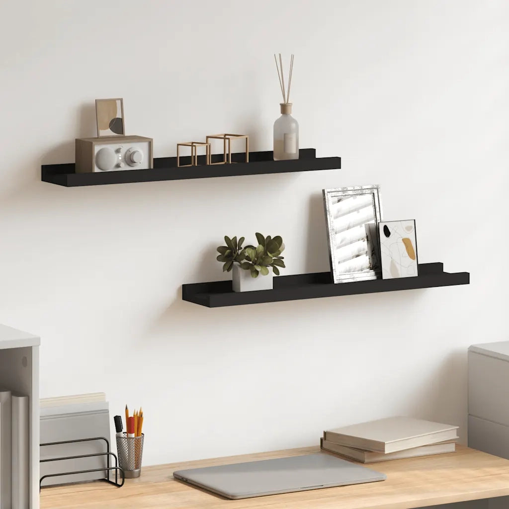 Mensole con Sporgenza 2 pz Nere 60x9x3 cm MDF cod mxl 33313