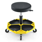 Sgabello meccanico con portata di 150 KG sedile imbottito per garage, Sedia a rotelle regolabile per garage officina Giallo-Deposito utensili Tool