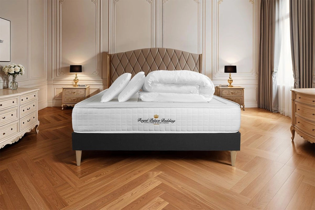 Pacchetto letto completo - Materasso 200x200cm + Box spring con doghe (kit) + 2 cuscini + Piumino - Balmoral