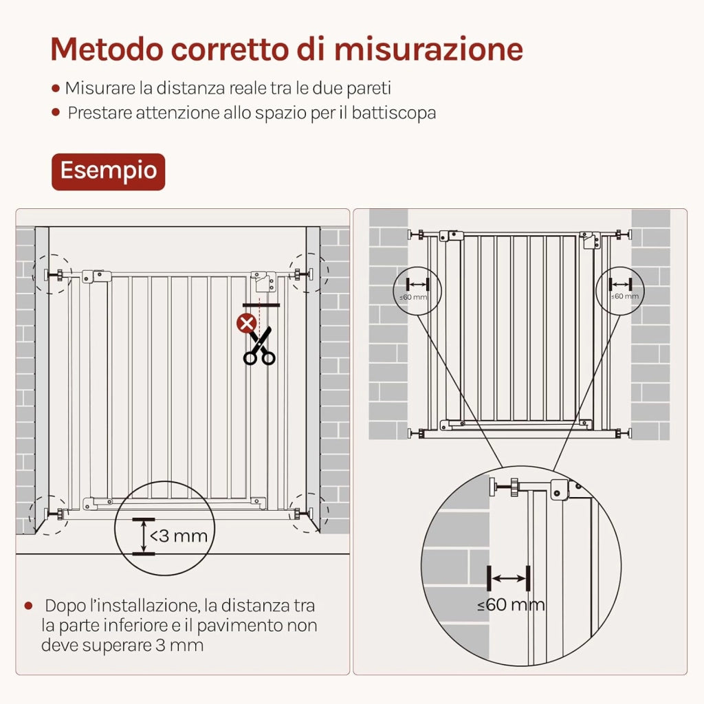 Cancelletto per Bambini in Metallo, Cancello per Scale e Porte con Apertura 75-107cm, Cancelletto per Cani Apribile in 2 Direzioni, Chiusura Doppia, Montaggio con/senza Foratura, Bianco