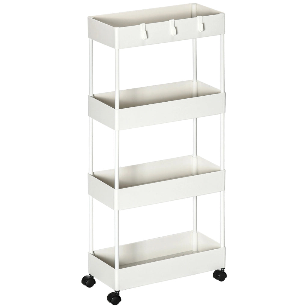 Carrello cassettiera mobile 4 livelli con cestini e ganci ¨C zephmum ¨C bianco