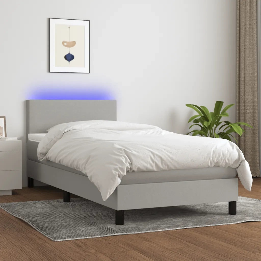 Letto a Molle Materasso e LED-Struttura Letto con Materasso Grigio Chiaro 80x200 cm Tessuto 758036