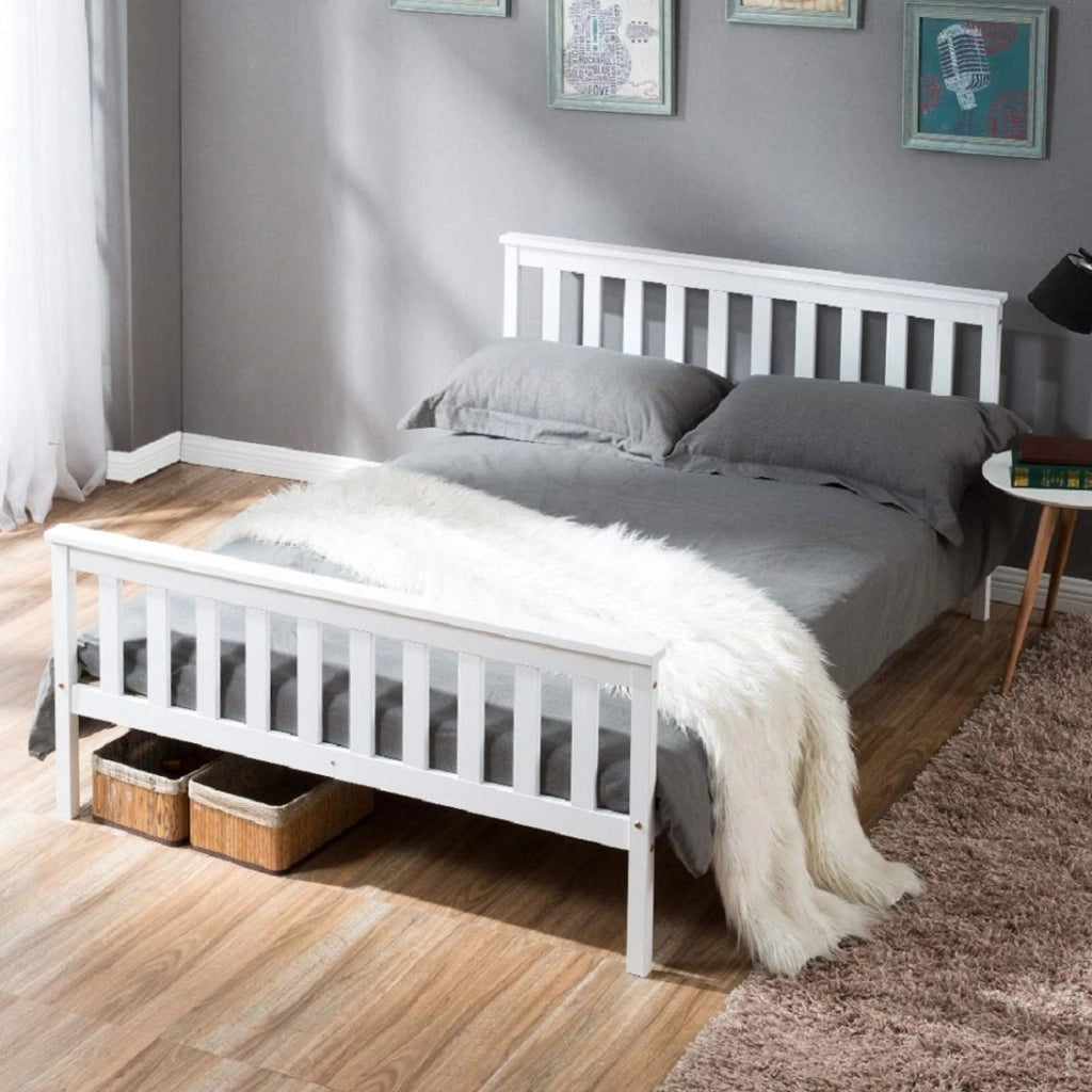 Letto matrimoniale 140x200 cm; doghe rinforzate; legno; bianco (Senza materasso)