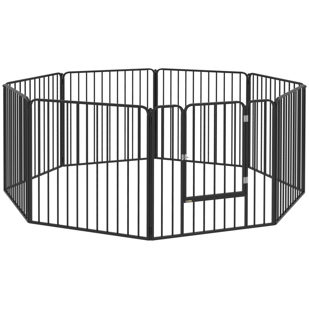 Box per Cani 164x164x80 cm a 8 Pannelli Modulabili con 9 Picchetti in Acciaio Nero