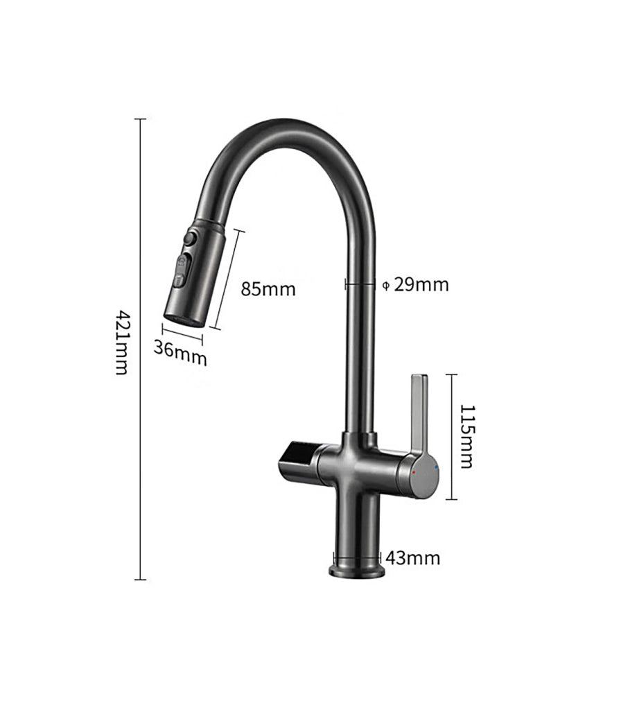 Rubinetto Cucina Display LED Temperatura LH-232 | Rame Massiccio | Estraibile | Monocomando e 3 Modi Acqua