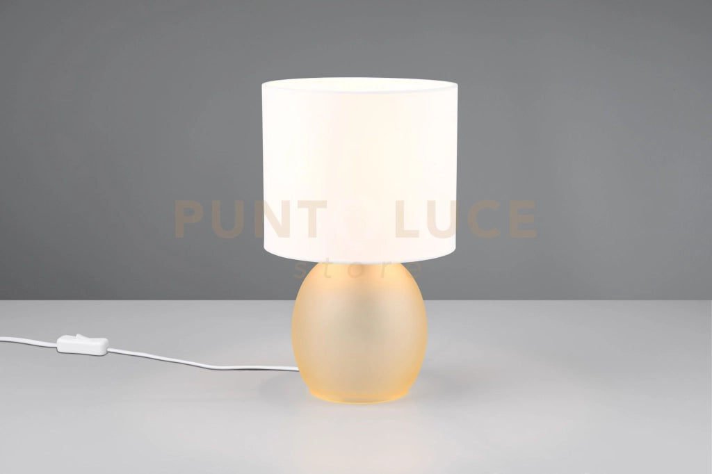 VELA LAMPADA DA TAVOLO BASE VETRO AMBRA CON PARALUME BIANCO H. 29CM 1 LUCE ATTACCO E14