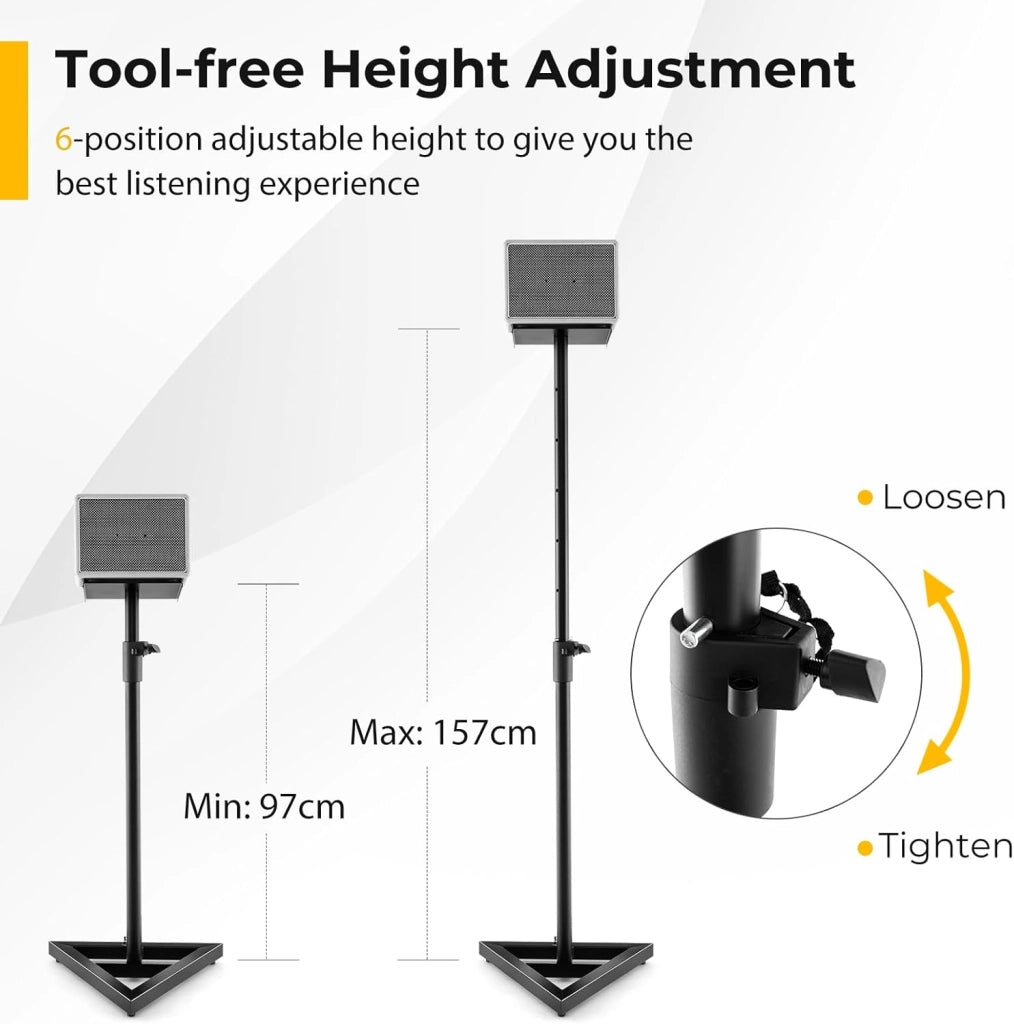 2 supporti per altoparlanti con piedistallo triangolare, altezza regolabile da 97 a 157 cm, portata fino a 50 kg, supporto per altoparlante, supporto per altoparlanti