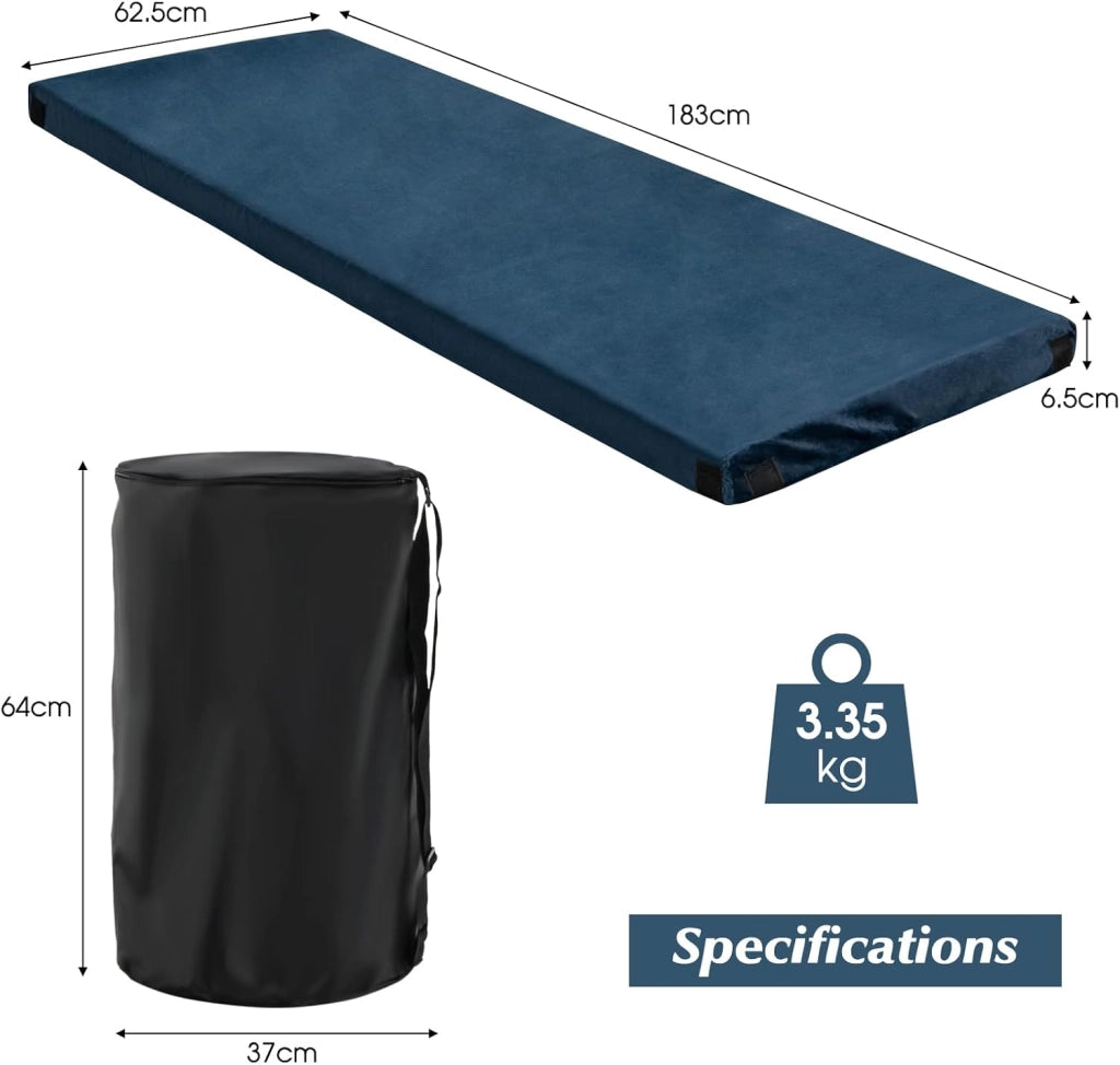 Materasso da campeggio portatile 183 x 62,5 x 6,5 cm, materasso pieghevole in memory foam con borsa per il trasporto, fodera rimovibile in flanella, per viaggi, campeggio, casa
