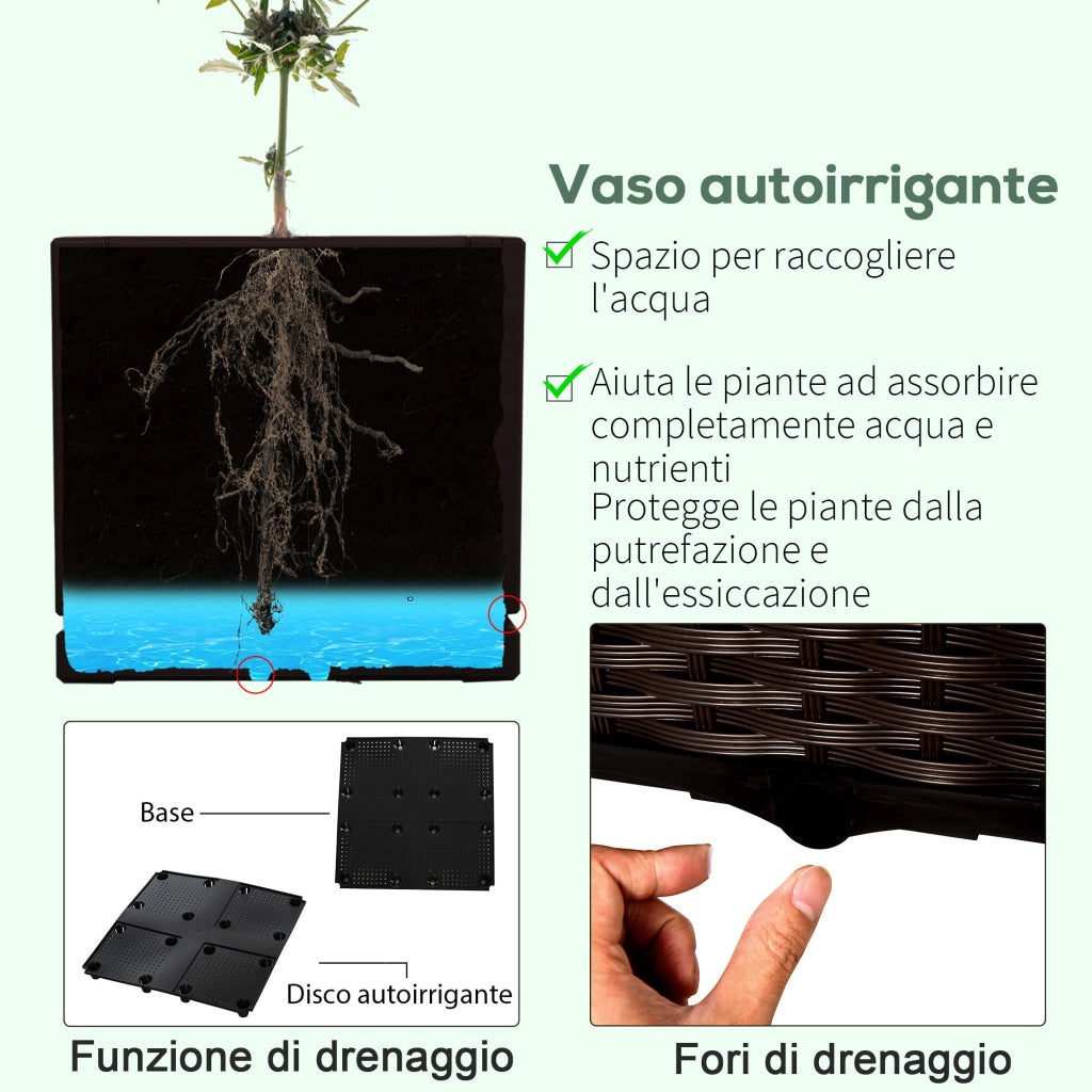 Set 2 Pezzi Fioriera da Esterno Componibile in Polyrattan 40x40x44 cm Flowless