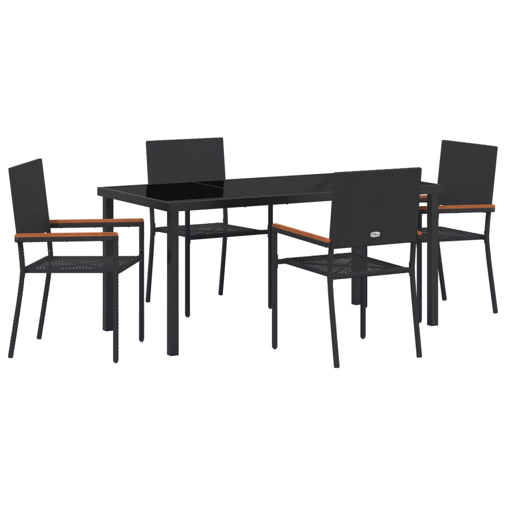 Set da Pranzo da Giardino 5 Pezzi Nero Rattan Sintetico