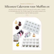 Muffiniera in Silicone con 15 Cavità - Antiscivellamento - Riciclabile - Flessibile - Disegno Creativo - Forma da Cupcake