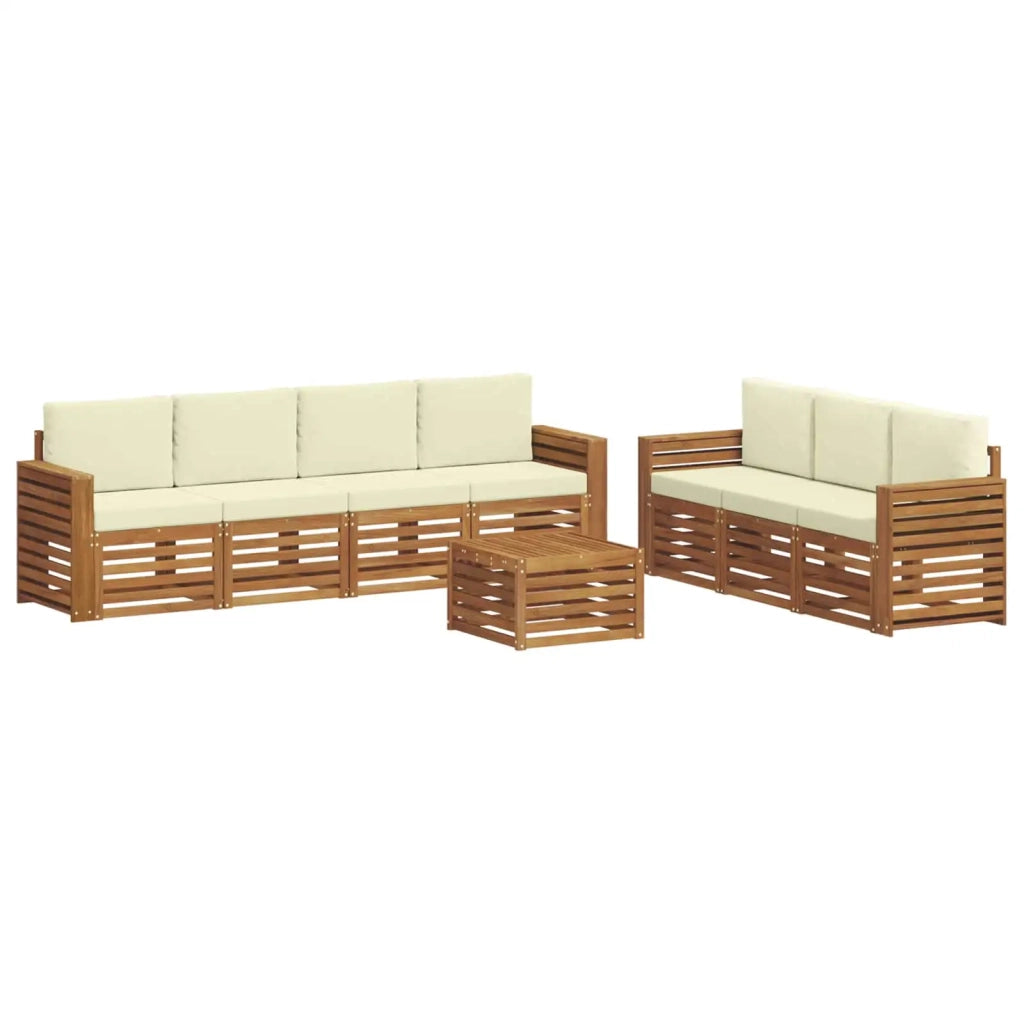 Set divani 8 pz Naturale e Crema Legno di Acacia Massello 3374495