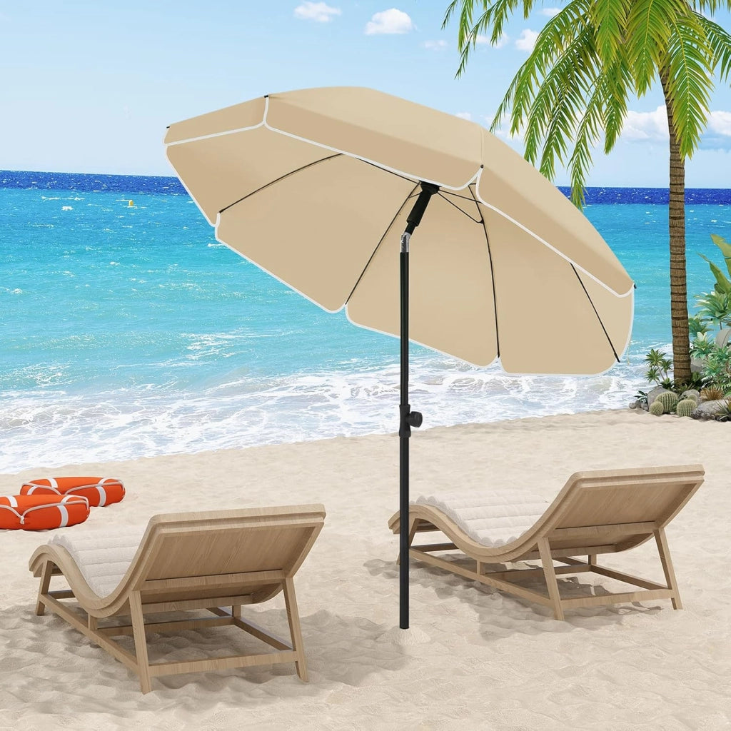 Ombrellone da Spiaggia, Ombrellone da Giardino con Funzione di Inclinazione e Altezza Regolabile, Tessuto Resistente ai Raggi UV da 180 gsm, Rotondo da 1,55 m Taupe
