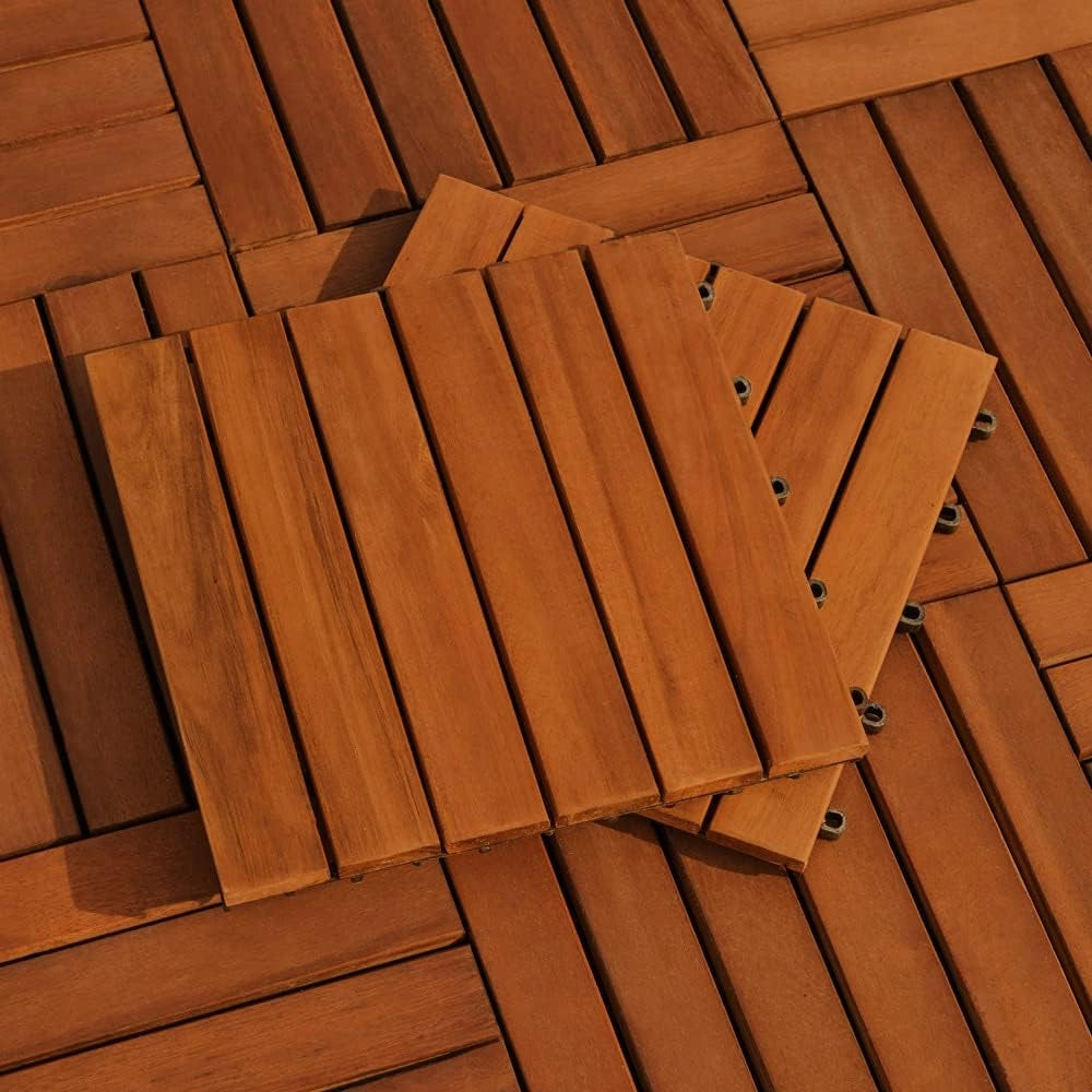 Casaria Piastrelle Legno Acacia 22pz Certificato FSC® Mattonelle 2m² ad Incastro 30x30cm Esterno