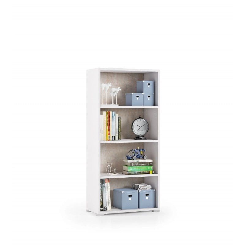 Libreria compatta con 3 ripiani regolabili bianco con fondo rovere 60x30x130 cm - Terraneo
