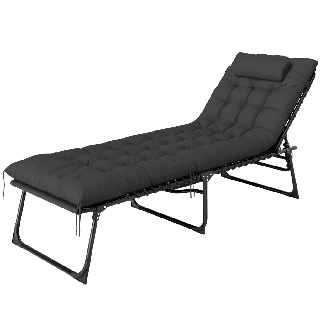 Lettino Pieghevole con Cuscino e Poggiatesta ¨C zephmum ¨C Nero 58x189x32.5 cm