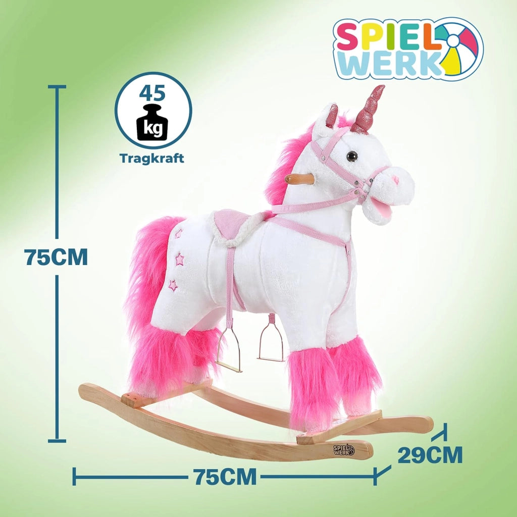DEUBA® Unicorno Peluche a Dondolo in Legno con Suoni Animale a dondolo Giochi Infanzia Gioco Bambini Giocattolo Regalo
