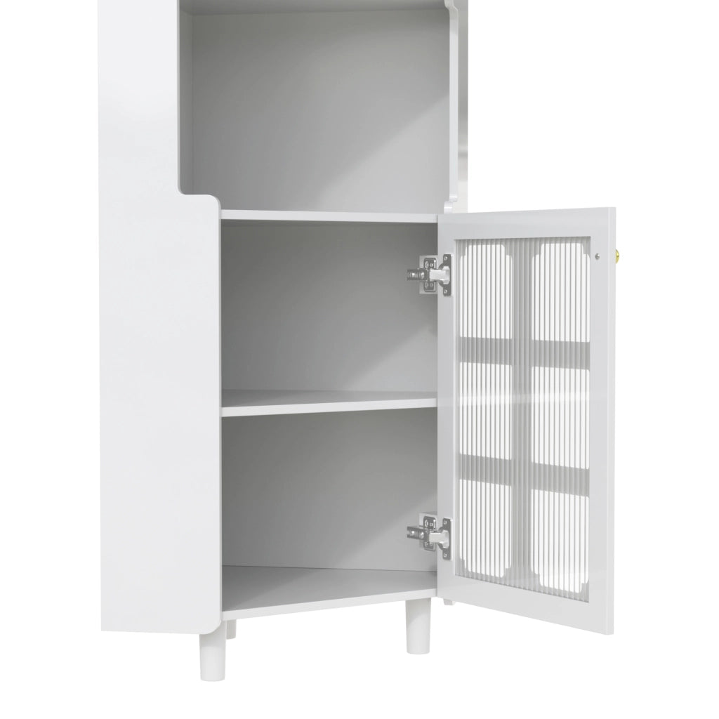 Mobile angolare con 2 ante e vano aperto; LED; per soggiorno; in MDF; bianco