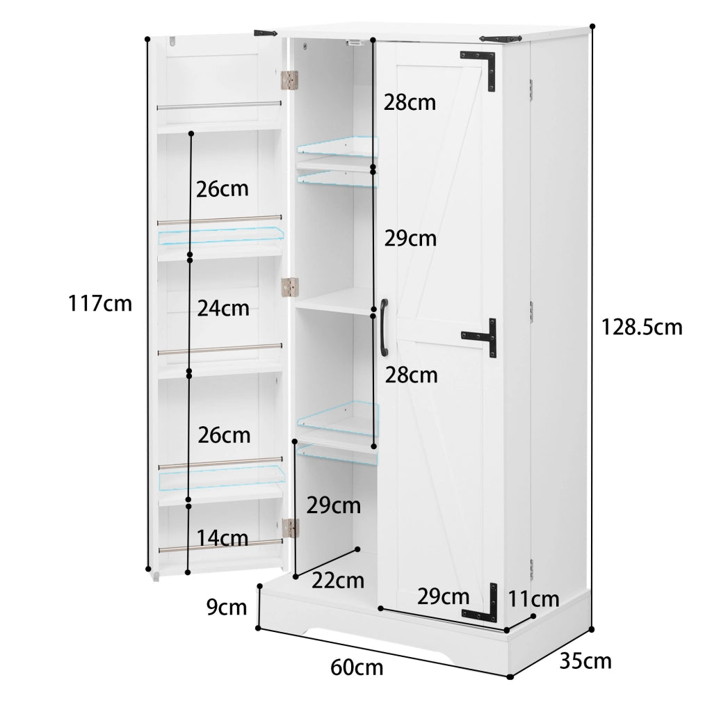 Credenza cucina in stile rustico con LED, bianca, 128,5 cm
