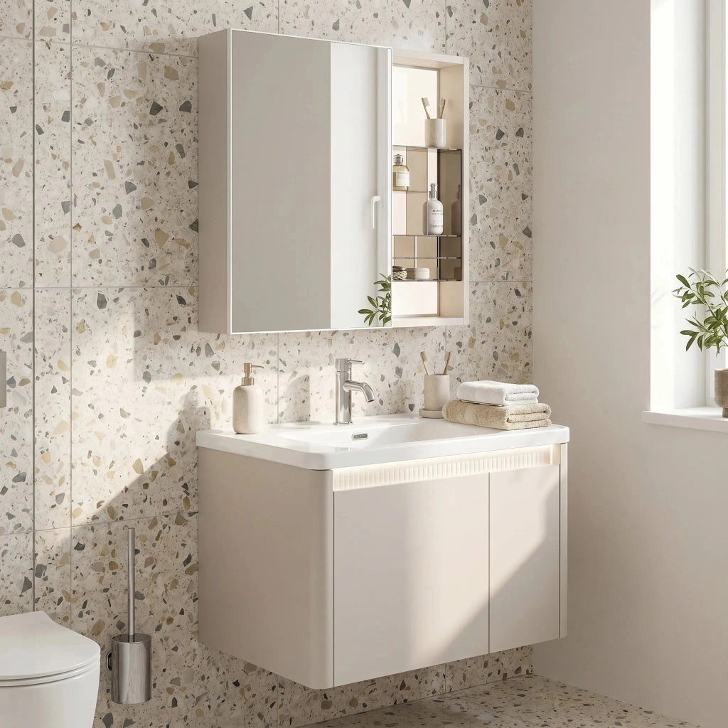 Set Di Mobili Da Bagno Con Lavabo Sora De07-60 Beige 60cm