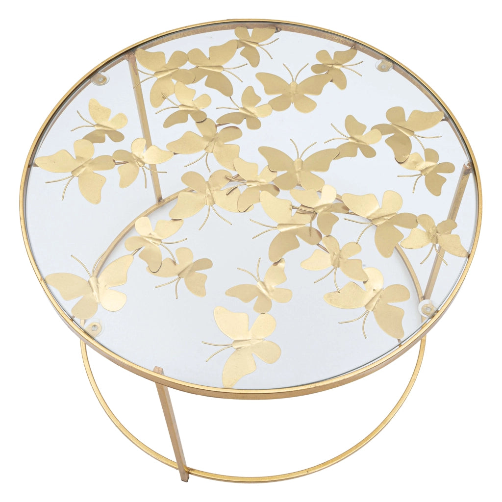 Taketa, Tavolino da Salotto Decorazioni con Farfalle, 60x60x41h cm oro