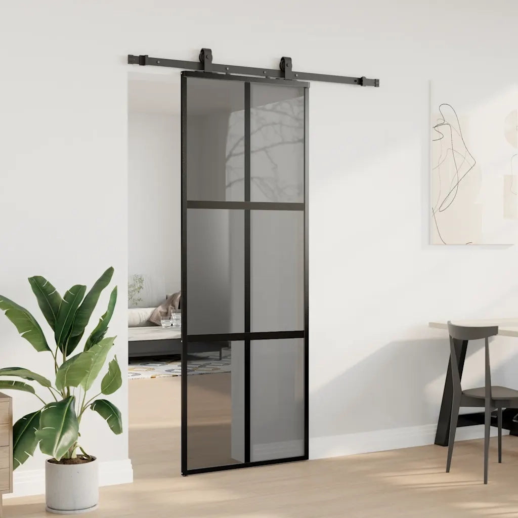 Porta Scorrevole Set Ferramenta Nera 76x205 cm Vetro Temperato