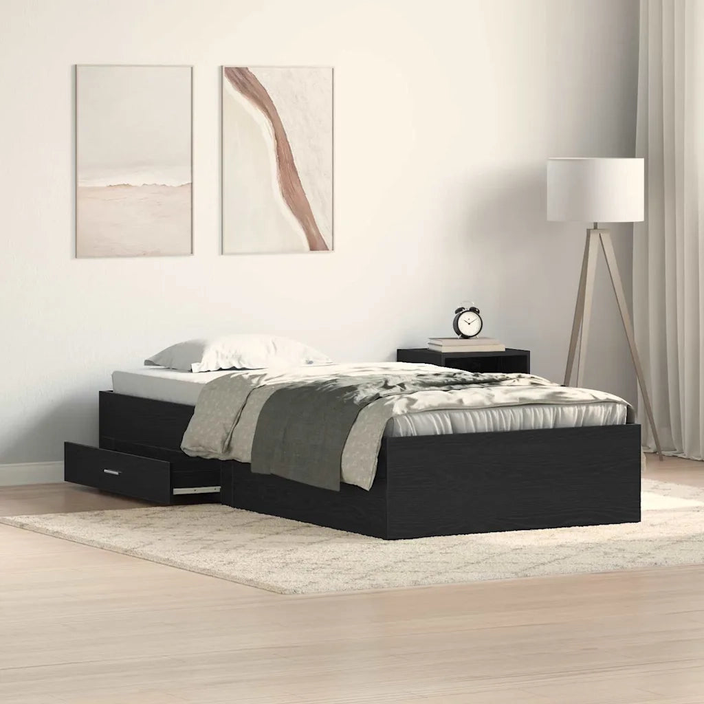 Struttura del letto con cassetto Rovere Nero 100 x 200 cm 3333983