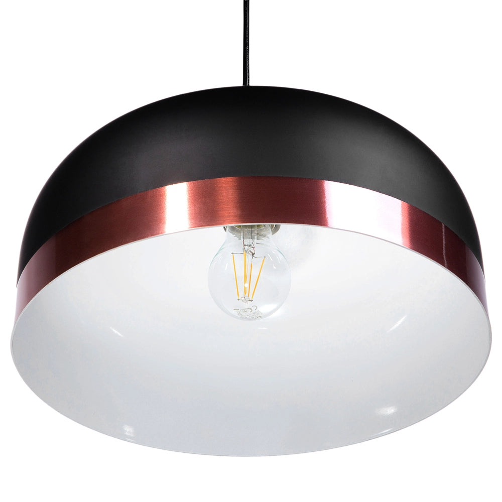 Lampadario Metallo Nero e Rame con Paralume a Campana Design Moderno