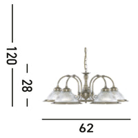 Lampadario Contemporaneo American Dinner Acciaio Adjustable Vetro 5 Luci E27