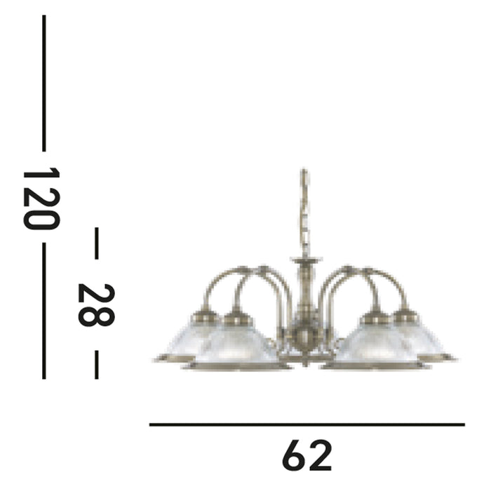 Lampadario Contemporaneo American Dinner Acciaio Adjustable Vetro 5 Luci E27