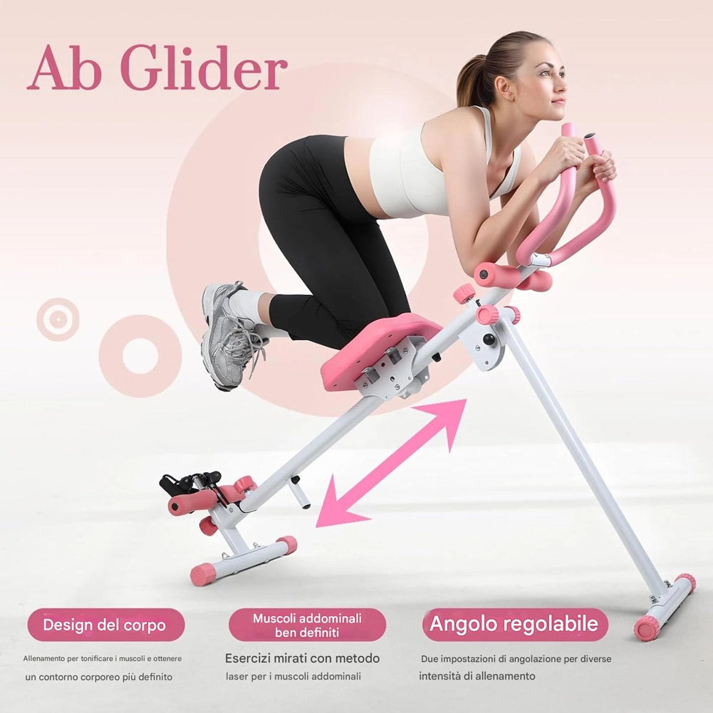AB Machine Rosa Attrezzo Fitness per Addominali Multiuso Pieghevole Vogatore